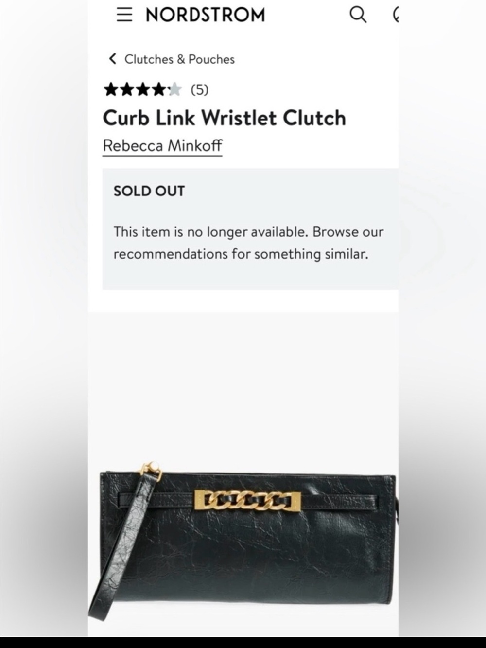 Rebecca Minkoff Black Wristlet Clutch with Gold Link Detail New with tags!